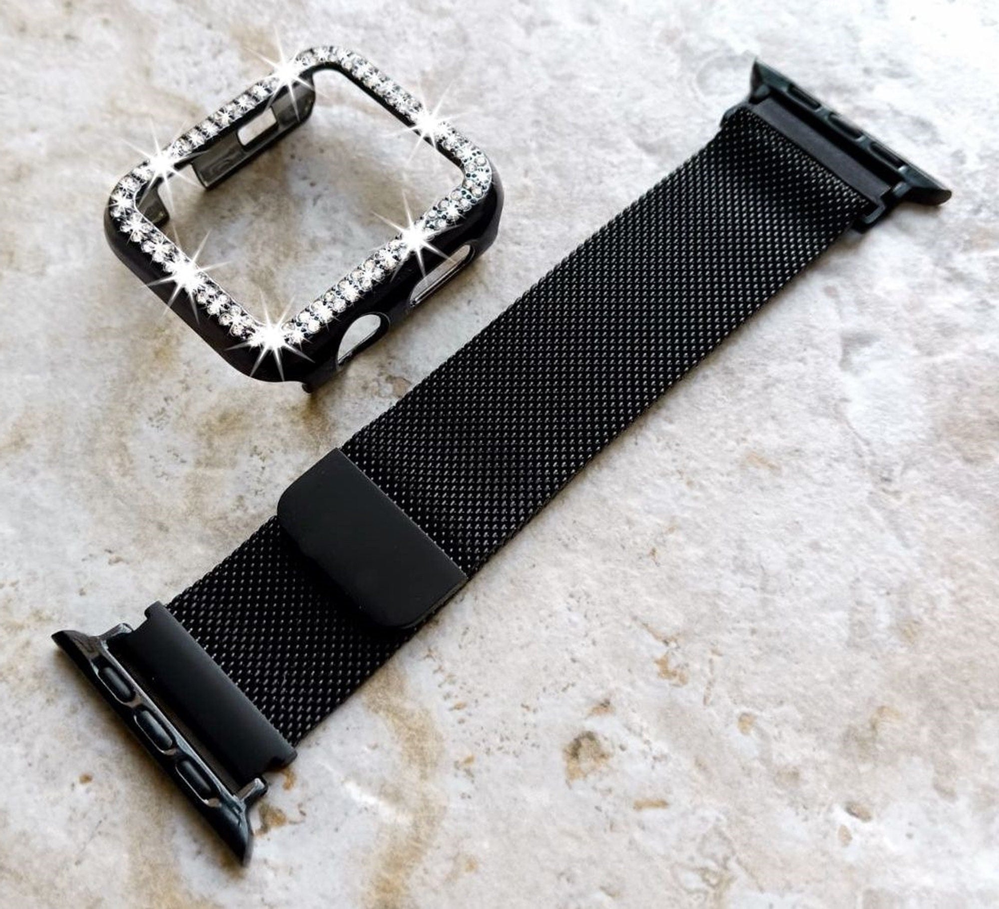 Apple Watch Black Band Kit Crystal Bling Bezel Case Cover for Ultra 2 9 8 7 SE 6 5 4 3 2 1 49mm 45mm 44mm 42mm 41mm 40mm 38mm Strap Milanese